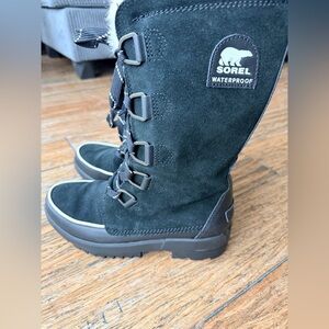 Sorel Black Waterproof Suede Lace-Up Winter Boots